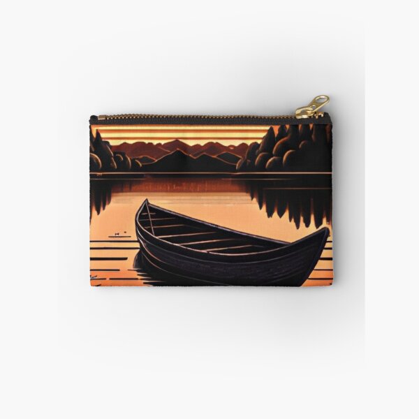 Item preview, Retro Sunset Canoe on Lake Serene Nature Landscape Art designed and sold by LuxocaDesigns24.