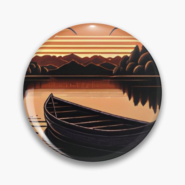 Item preview, Retro Sunset Canoe on Lake Serene Nature Landscape Art designed and sold by LuxocaDesigns24.