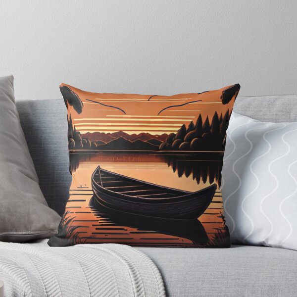Item preview, Retro Sunset Canoe on Lake Serene Nature Landscape Art designed and sold by LuxocaDesigns24.