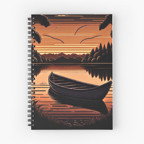 Item preview, Retro Sunset Canoe on Lake Serene Nature Landscape Art designed and sold by LuxocaDesigns24.