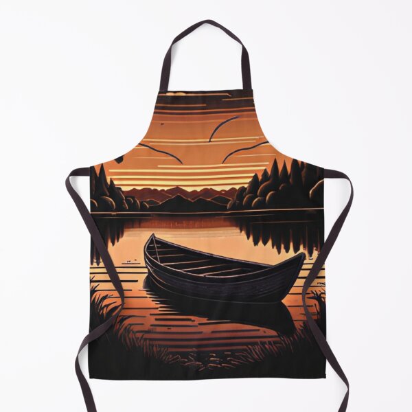 Item preview, Retro Sunset Canoe on Lake Serene Nature Landscape Art designed and sold by LuxocaDesigns24.
