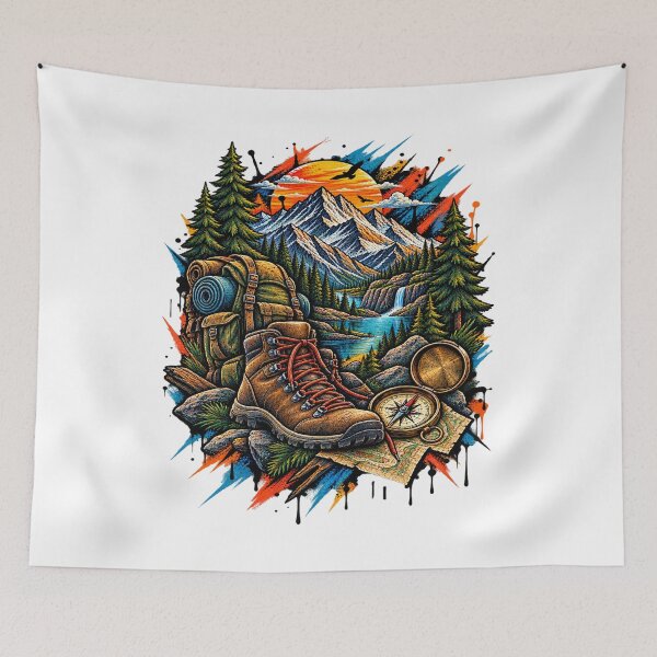 Item preview, Wilderness Hiking Boots & Compass Outdoor Adventure Exploration Graphic designed and sold by shemodas.