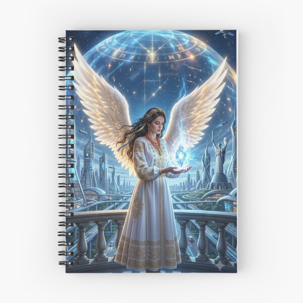 Item preview, Futuristic Angel Guardian Protecting City Cyberpunk Ukraine Art designed and sold by ElenMart.