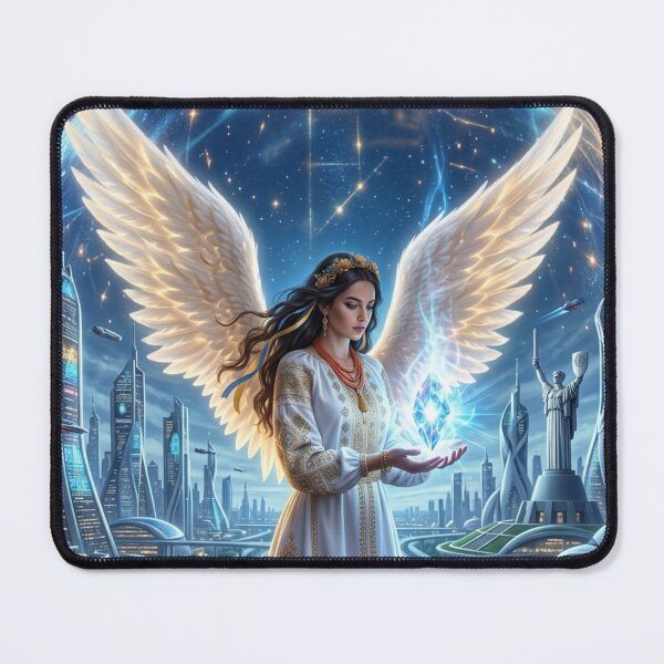 Item preview, Futuristic Angel Guardian Protecting City Cyberpunk Ukraine Art designed and sold by ElenMart.