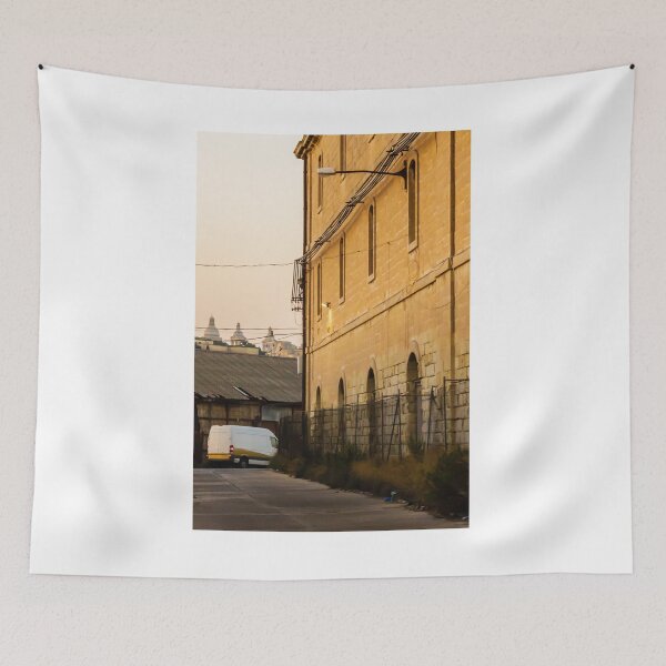Item preview, Golden Light on Historic Stone Warehouse Alley With Parked Delivery Van at Dusk designed and sold by Nmallia.