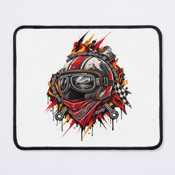Item preview, Vintage Biker Helmet Flame Racing Goggles & Engine Piston Art designed and sold by shemodas.