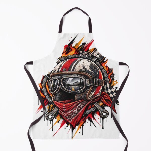 Item preview, Vintage Biker Helmet Flame Racing Goggles & Engine Piston Art designed and sold by shemodas.