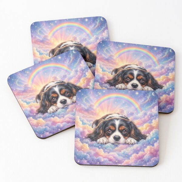 Item preview, Cavalier King Charles Spaniel Under a Rainbow – Dreamy Pastel Cloud Dog Art designed and sold by ManJiangHong.