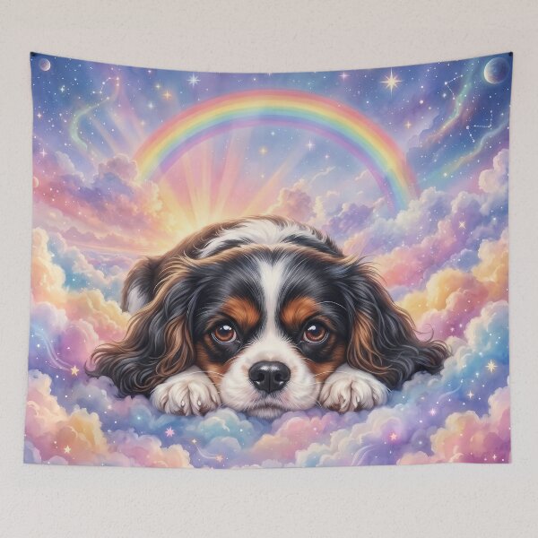 Item preview, Cavalier King Charles Spaniel Under a Rainbow – Dreamy Pastel Cloud Dog Art designed and sold by ManJiangHong.