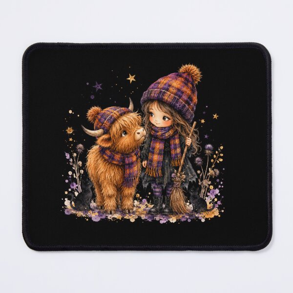 Item preview, Witch Highland Cow with Black Cat Spooky Halloween designed and sold by Timeless Bond Designs.