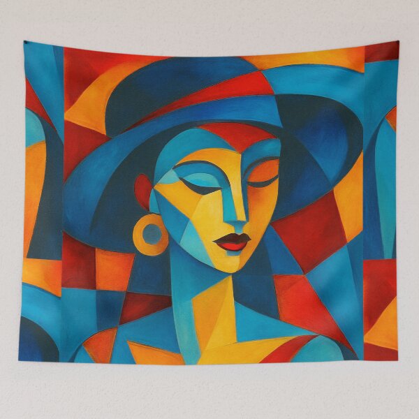 Item preview, Stylish Cubist Woman with Hat – Colourful Cubist Painting designed and sold by GalleryKauffeld.