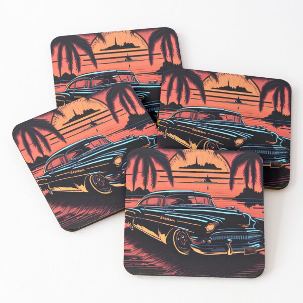 Item preview, Retro Synthwave 50s Classic Car Tropical Sunset Art designed and sold by LuxocaDesigns24.