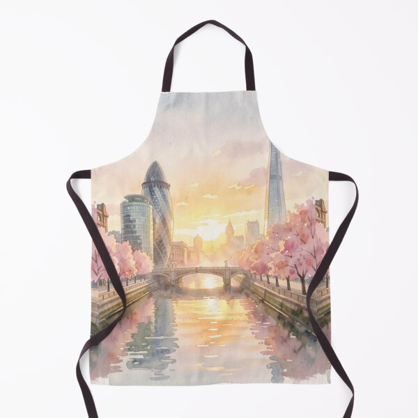 Item preview, London four season poster in watercolour, spring, skyline, The Shard, Gherkin, Thames, Big Ben,  London, Abstract art piece, beautiful unique London line art designed and sold by Coolparrotgirl.