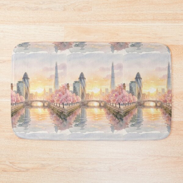 Item preview, London four season poster in watercolour, spring, skyline, The Shard, Gherkin, Thames, Big Ben,  London, Abstract art piece, beautiful unique London line art designed and sold by Coolparrotgirl.