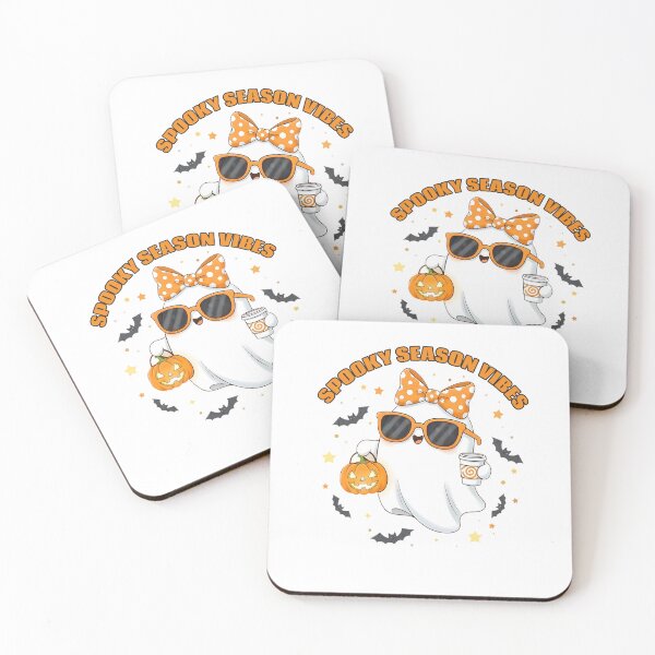 Item preview, Cute Halloween Ghost with Sunglasses Pumpkin and Coffee designed and sold by Amituniqdesign .