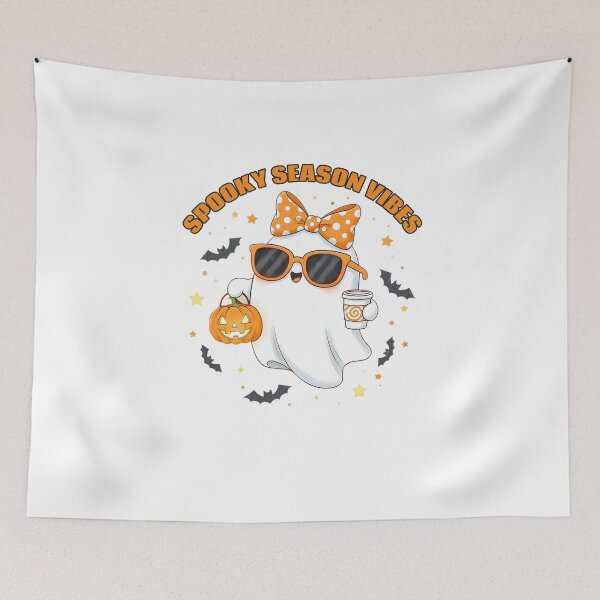 Item preview, Cute Halloween Ghost with Sunglasses Pumpkin and Coffee designed and sold by Amituniqdesign .