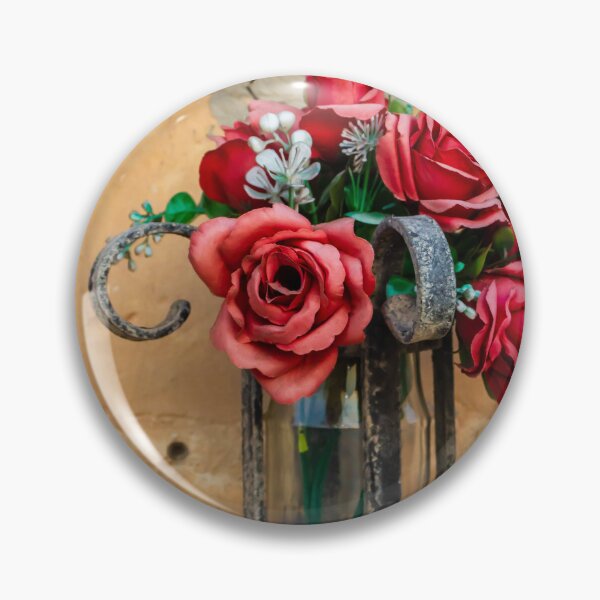 Item preview, Red Rose Bouquet in Rustic Metal Wall Sconce Against Textured Orange Plaster Wall designed and sold by Nmallia.