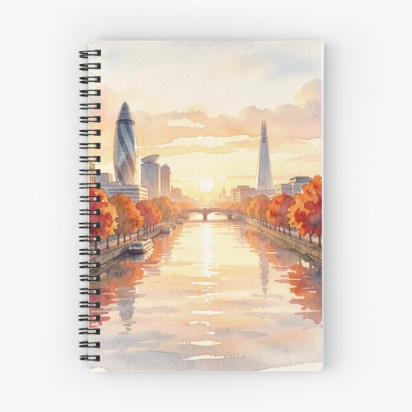 Item preview, London four season poster in watercolour, autumn fall, skyline, The Shard, Gherkin, Thames, Big Ben,  London, Abstract art piece, beautiful unique London line art designed and sold by Coolparrotgirl.