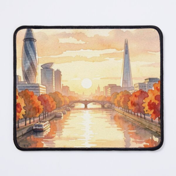 Item preview, London four season poster in watercolour, autumn fall, skyline, The Shard, Gherkin, Thames, Big Ben,  London, Abstract art piece, beautiful unique London line art designed and sold by Coolparrotgirl.