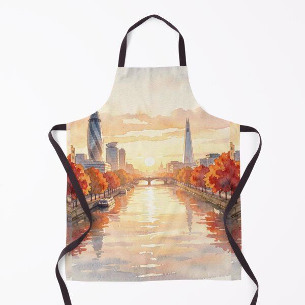 Item preview, London four season poster in watercolour, autumn fall, skyline, The Shard, Gherkin, Thames, Big Ben,  London, Abstract art piece, beautiful unique London line art designed and sold by Coolparrotgirl.