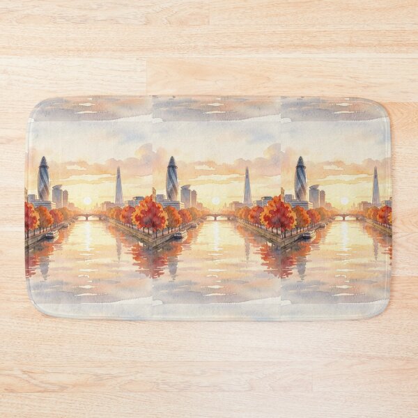 Item preview, London four season poster in watercolour, autumn fall, skyline, The Shard, Gherkin, Thames, Big Ben,  London, Abstract art piece, beautiful unique London line art designed and sold by Coolparrotgirl.