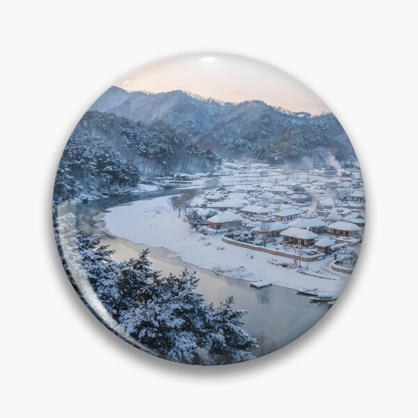 Item preview, Serene Winter Snowfall at Andong Hahoe Folk Village, Korea: Snowy Pine Forest, Frozen Nakdong River & Traditional Hanok Architecture Art Print, Poster & Home Decor designed and sold by SOOstudio73.