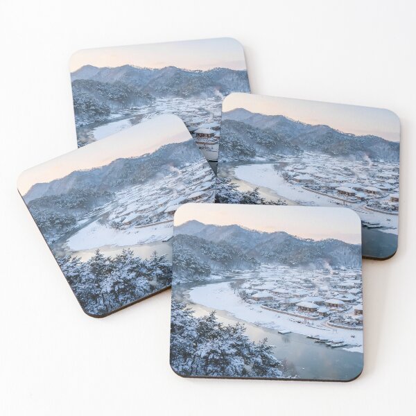 Item preview, Serene Winter Snowfall at Andong Hahoe Folk Village, Korea: Snowy Pine Forest, Frozen Nakdong River & Traditional Hanok Architecture Art Print, Poster & Home Decor designed and sold by SOOstudio73.