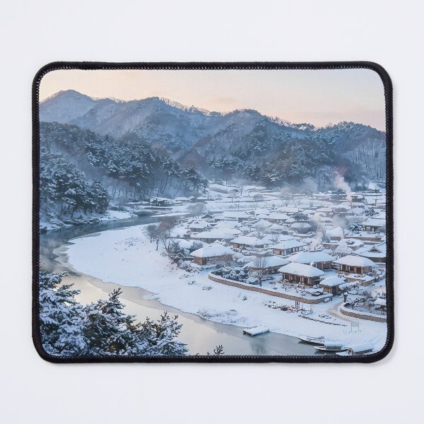 Item preview, Serene Winter Snowfall at Andong Hahoe Folk Village, Korea: Snowy Pine Forest, Frozen Nakdong River & Traditional Hanok Architecture Art Print, Poster & Home Decor designed and sold by SOOstudio73.