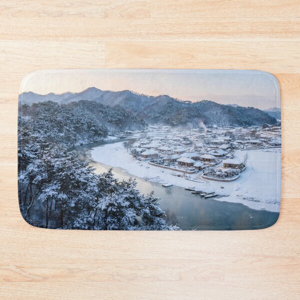 Item preview, Serene Winter Snowfall at Andong Hahoe Folk Village, Korea: Snowy Pine Forest, Frozen Nakdong River & Traditional Hanok Architecture Art Print, Poster & Home Decor designed and sold by SOOstudio73.