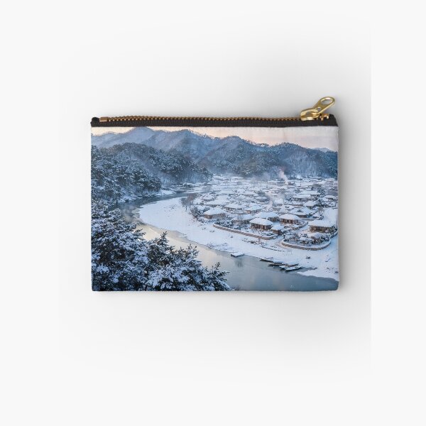 Item preview, Serene Winter Snowfall at Andong Hahoe Folk Village, Korea: Snowy Pine Forest, Frozen Nakdong River & Traditional Hanok Architecture Art Print, Poster & Home Decor designed and sold by SOOstudio73.