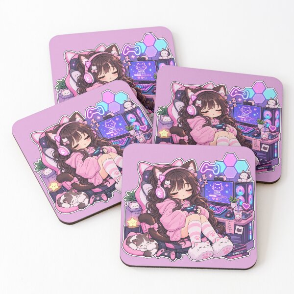Item preview, Chibi Kawaii Gamer Girl Sleeping Cat Ears designed and sold by littlepiptales.
