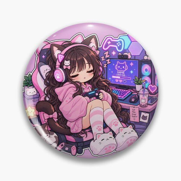 Item preview, Chibi Kawaii Gamer Girl Sleeping Cat Ears designed and sold by littlepiptales.
