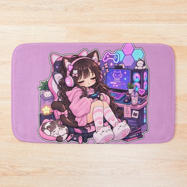 Item preview, Chibi Kawaii Gamer Girl Sleeping Cat Ears designed and sold by littlepiptales.