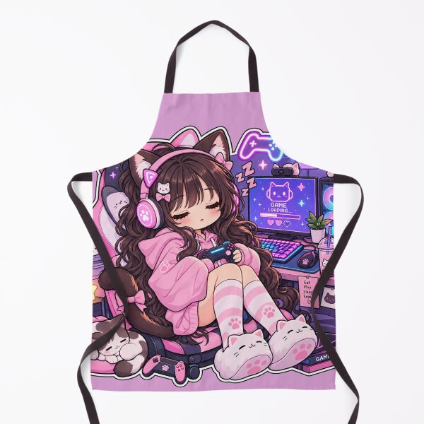Item preview, Chibi Kawaii Gamer Girl Sleeping Cat Ears designed and sold by littlepiptales.