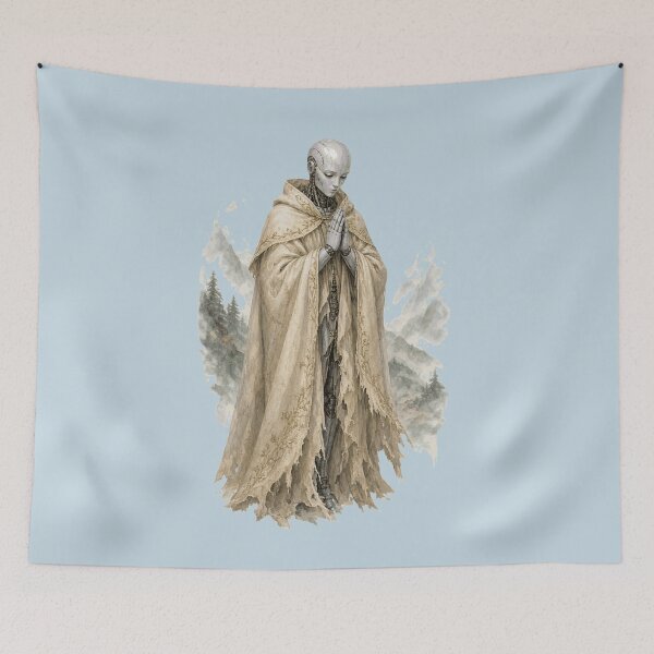 Item preview, Praying Robot Monk – Pilgrim Machine in the Misty Mountains designed and sold by KungPowUnicorn.
