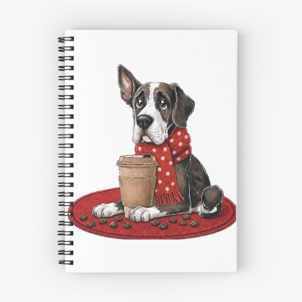 Item preview, Cozy Great Dane with Coffee Cup and Red Scarf designed and sold by Luna & Cleo Creative.