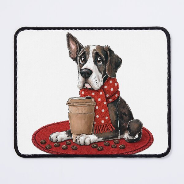 Item preview, Cozy Great Dane with Coffee Cup and Red Scarf designed and sold by Luna & Cleo Creative.