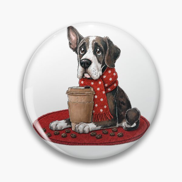 Item preview, Cozy Great Dane with Coffee Cup and Red Scarf designed and sold by Luna & Cleo Creative.