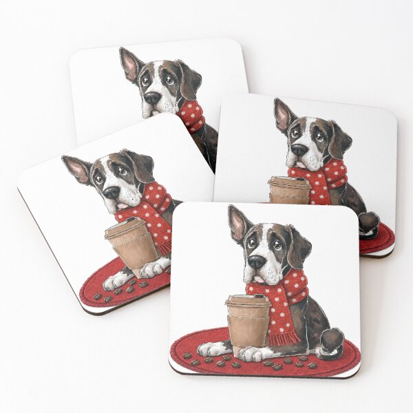 Item preview, Cozy Great Dane with Coffee Cup and Red Scarf designed and sold by Luna & Cleo Creative.
