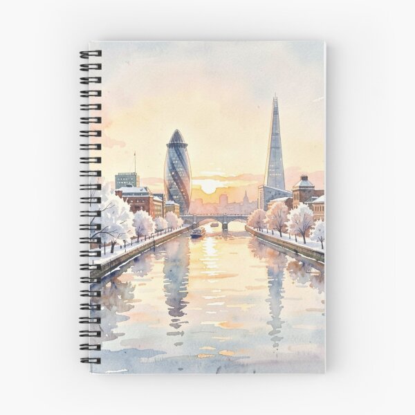 Item preview, London four season poster in watercolour, winter, skyline, The Shard, Gherkin, Thames, Big Ben,  London, Abstract art piece, beautiful unique London line art designed and sold by Coolparrotgirl.