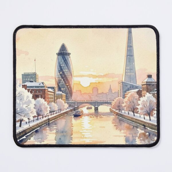 Item preview, London four season poster in watercolour, winter, skyline, The Shard, Gherkin, Thames, Big Ben,  London, Abstract art piece, beautiful unique London line art designed and sold by Coolparrotgirl.