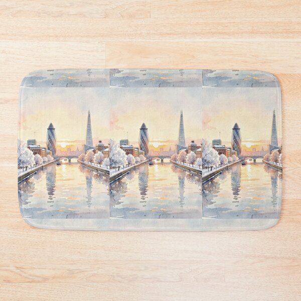 Item preview, London four season poster in watercolour, winter, skyline, The Shard, Gherkin, Thames, Big Ben,  London, Abstract art piece, beautiful unique London line art designed and sold by Coolparrotgirl.