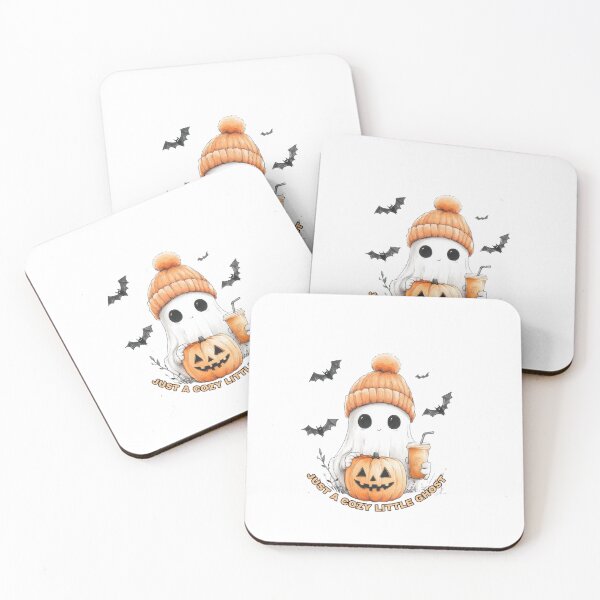 Item preview, Just A Cozy Little Ghost with Beanie Hat Pumpkin and Iced Coffee designed and sold by Amituniqdesign .
