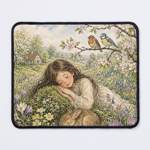 Item preview, Sleeping girl in a spring meadow with a hare designed and sold by thirtyonestars.