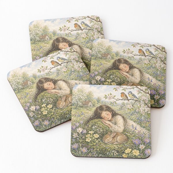 Item preview, Sleeping girl in a spring meadow with a hare designed and sold by thirtyonestars.