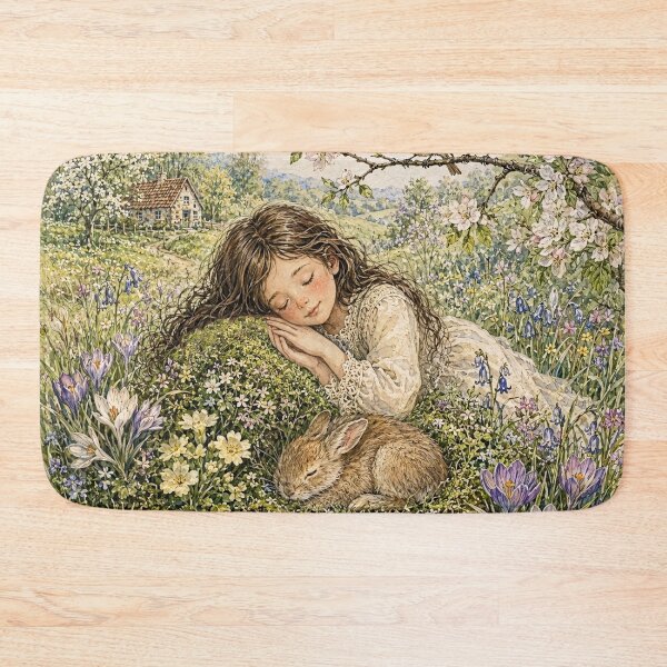 Item preview, Sleeping girl in a spring meadow with a hare designed and sold by thirtyonestars.