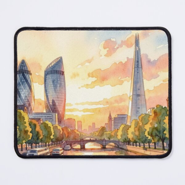 Item preview, London four season poster in watercolour, summer, skyline, The Shard, Gherkin, Thames, Big Ben,  London, Abstract art piece, beautiful unique London line art designed and sold by Coolparrotgirl.