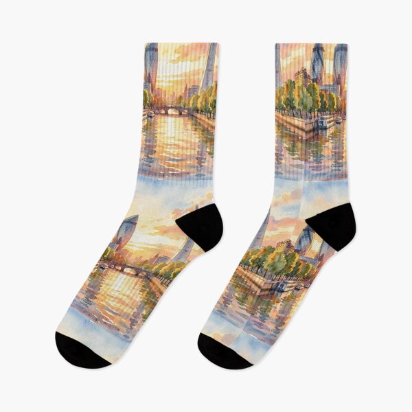Item preview, London four season poster in watercolour, summer, skyline, The Shard, Gherkin, Thames, Big Ben,  London, Abstract art piece, beautiful unique London line art designed and sold by Coolparrotgirl.