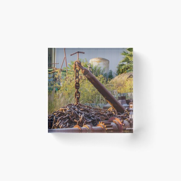 Item preview, Rusted Anchor and Heavy Chain Amid Overgrown Industrial Scrapyard With Machinery and Plants designed and sold by Nmallia.