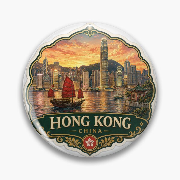 Item preview, Hong Kong China – Victoria Harbour, Skyline & Junk Boat Travel Art designed and sold by ChicClicker.
